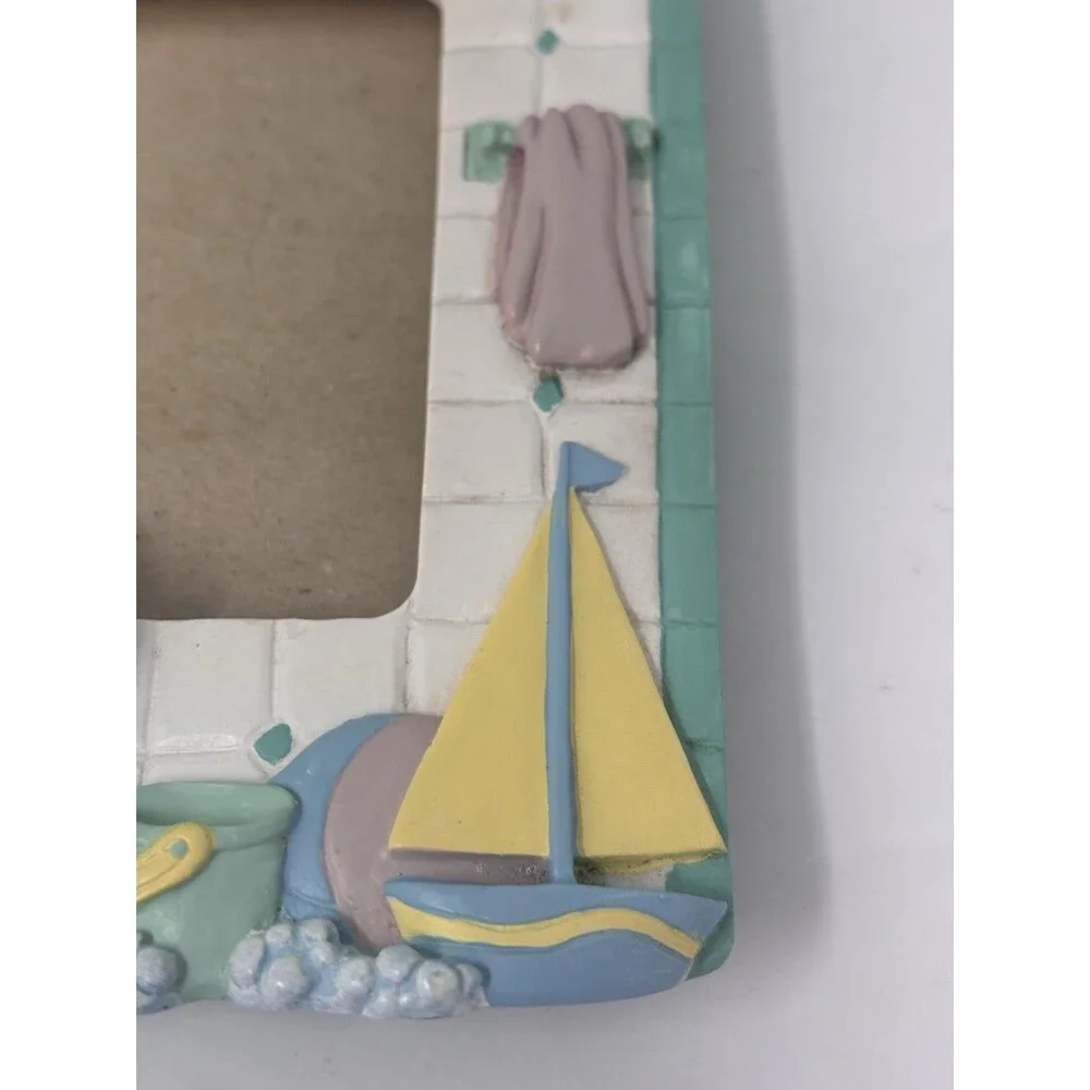 Vintage 1992 Burnes Baby Nursery Ceramic 3D Picture Frame Bath Time Elephant